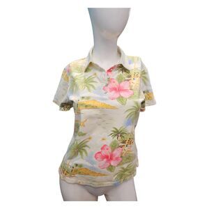 Jamaica Bay Hawaiian Tropical Cotton Polo Top Womens Size Medium